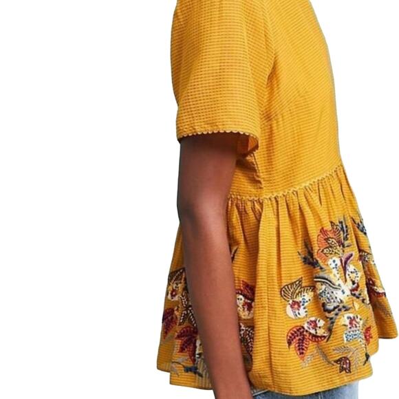 Bhanuni By Jyoti Dariela Beaded Short Sleeve Peplum Top Blouse Golden Yellow XS - Picture 2 of 13